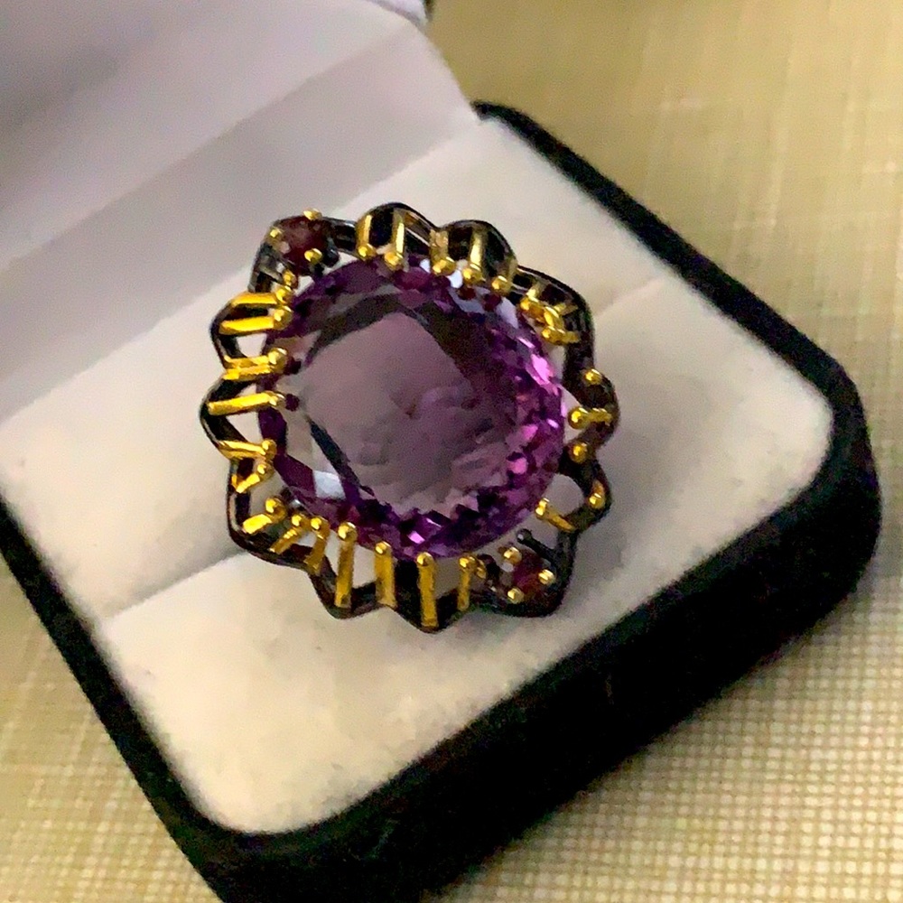 New Gorg Unique African Amethyst Rhodolite Ring - Picture 3 of 16